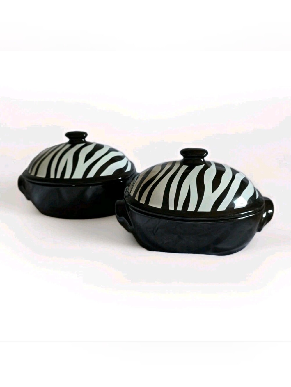 NIB Celebrating Home Covered Baking Dish 7" Zaza Zebra Print Lid - Set of Two
